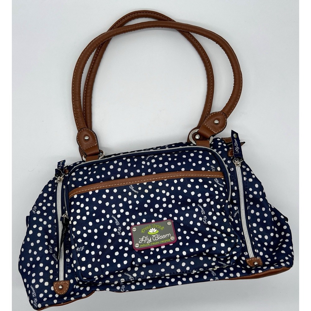 Lily Bloom Navy & White Polka Dot Shoulder Bag Multi Compartments